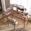 Bureau brun en bois massif en forme de L-108295808-108295805
