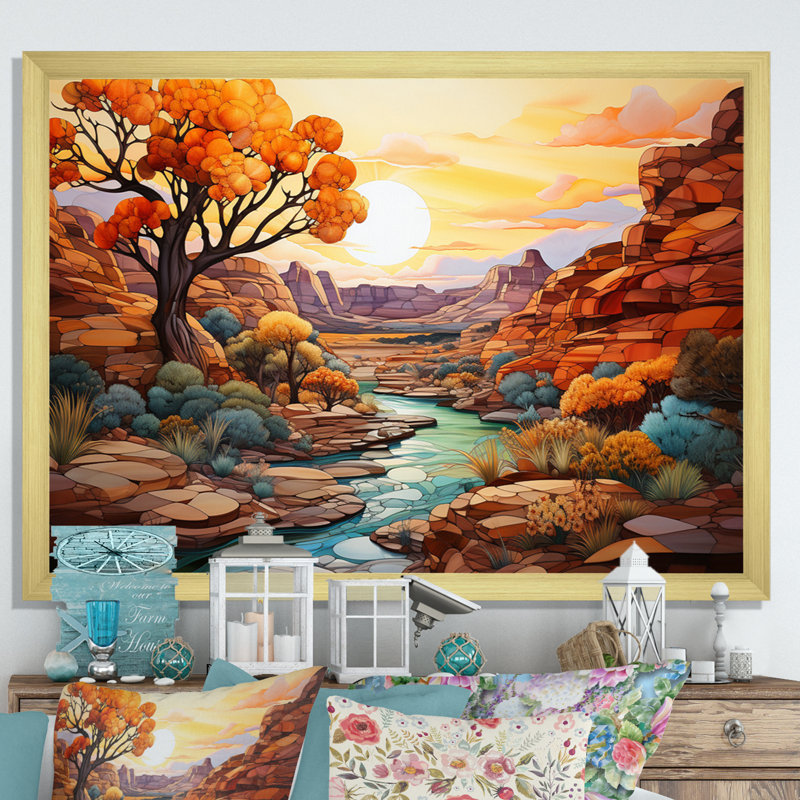 «Bold Landscape Canyon Desert I», reproduction d'art sur toile, Cadre doré simple, H 24 po x l 32 po x P 1 po