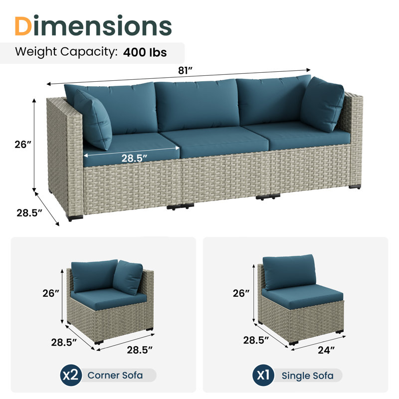 Ensemble de 2 chaises d'angle pour l'extérieur en osier, Bleu très foncé, Grey
