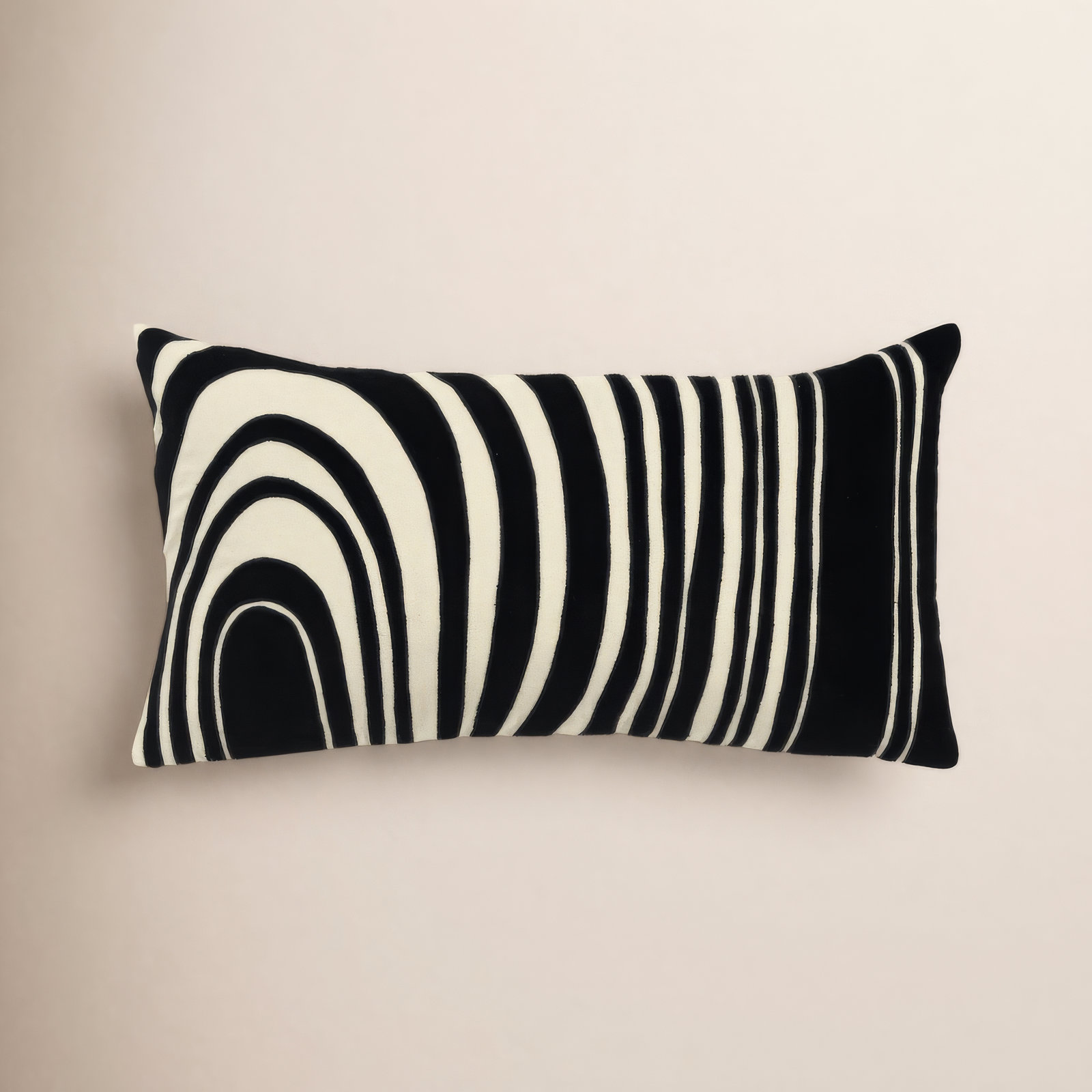 Hatton 26" x 14" Embroidered Throw Pillow, Black/Beige