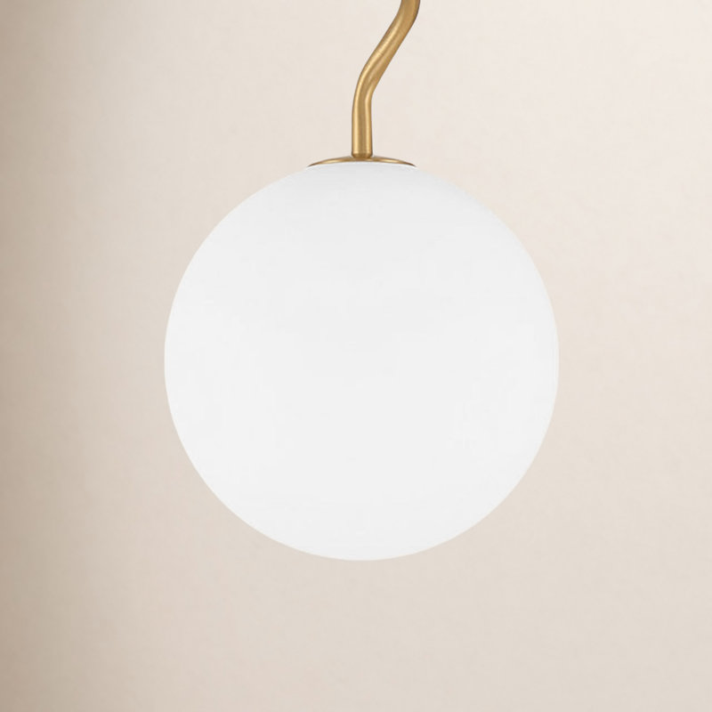 Amala S-Curve Globe Pendant with White Jade Glass, Brushed Gold