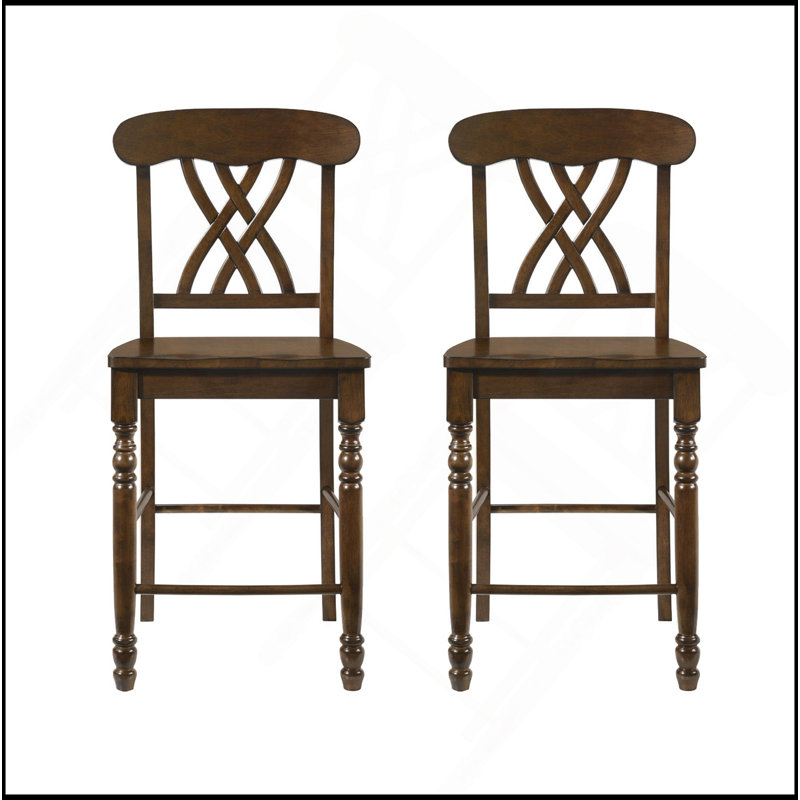Ensemble de 2 chaises à hauteur de comptoir avec dossier en croix, noyer