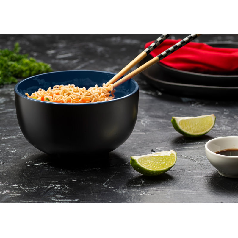 34 oz. Ceramic Japanese Noodle Bowl Set, Black/Navy
