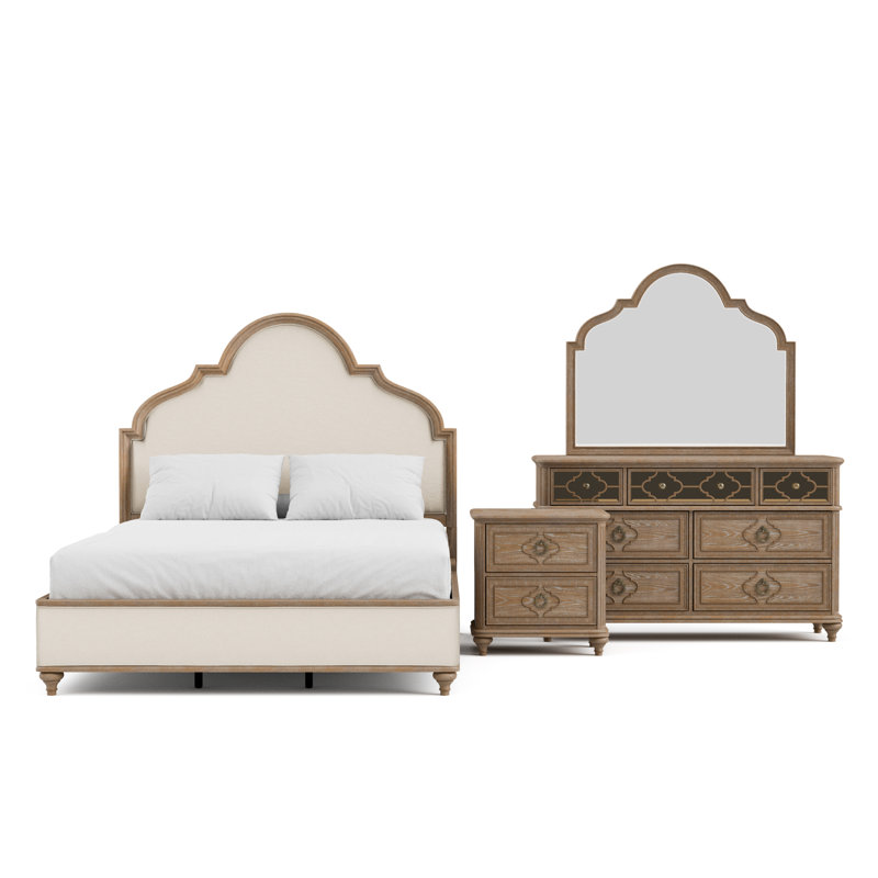 Cashawn 4-Piece Bedroom Set, 4 Pcs: Bed, Nightstand, Dresser, Mirror, King