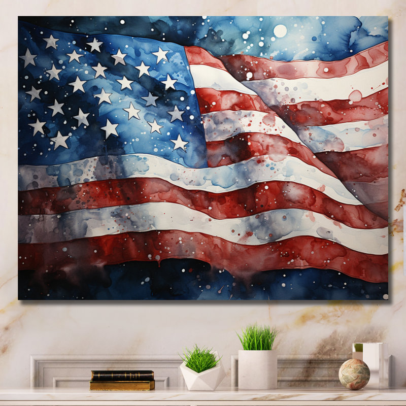 Drapeau américain drapeau III - drapeau États-Unis, art mural pour le salon, 34" H x 44" W, Toile tendue