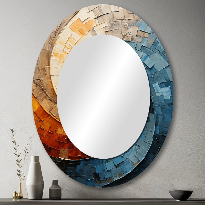 Collaged Spiral - Teal Oval Wall Mirror Decor, 43" x 33"