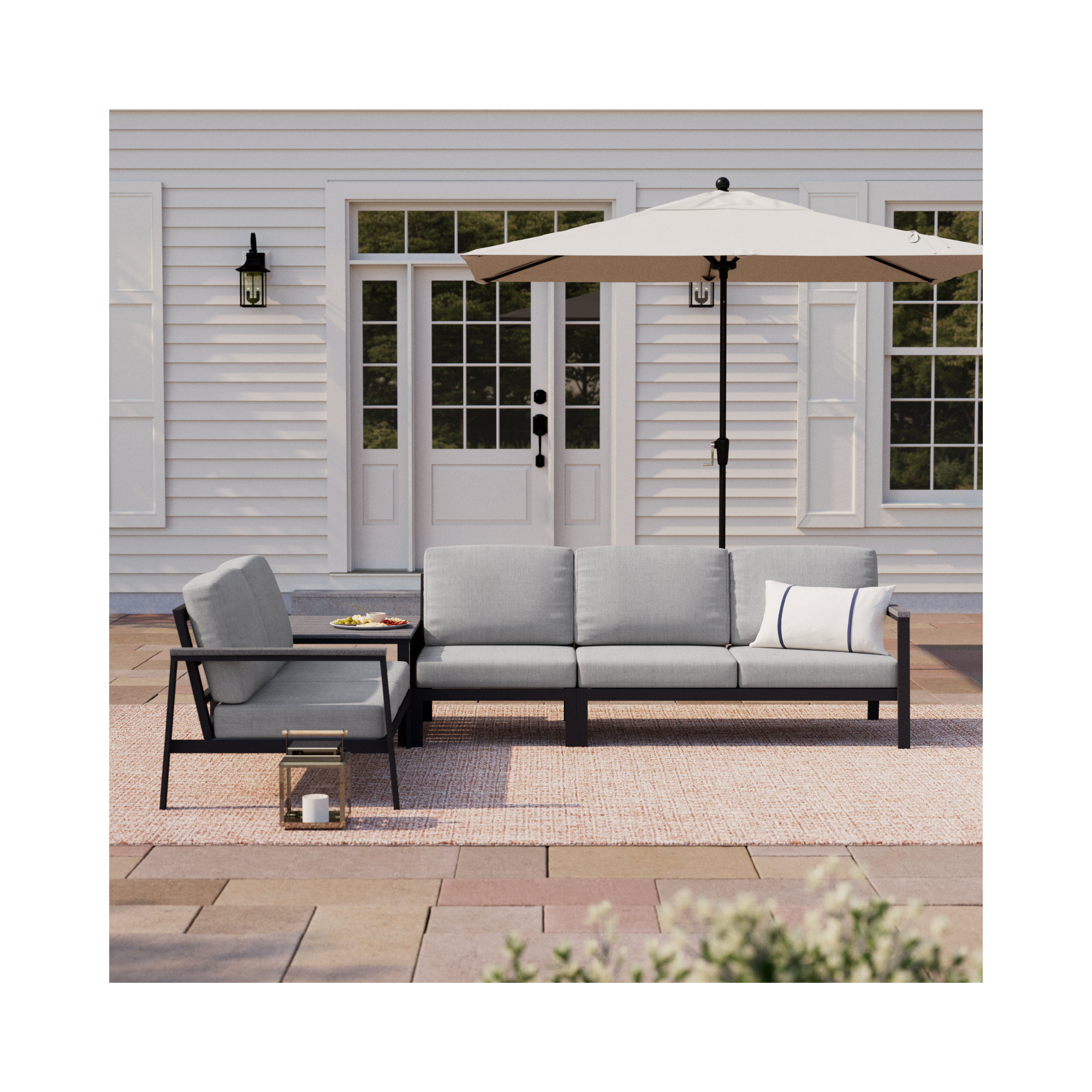 Townsend Outdoor 5 Person Sectional Seating Group With Sunbrella Cushions, Granite