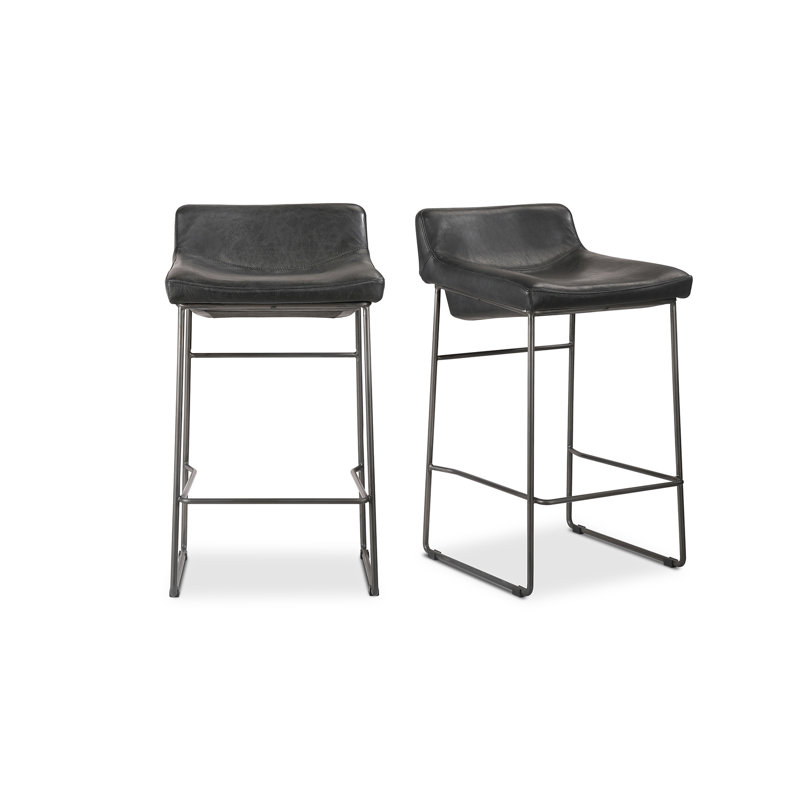 Tabouret de bar et de comptoir Brittany, Tabouret de comptoir (siège d'une hauteur de 26 p, Cuir véritable noir