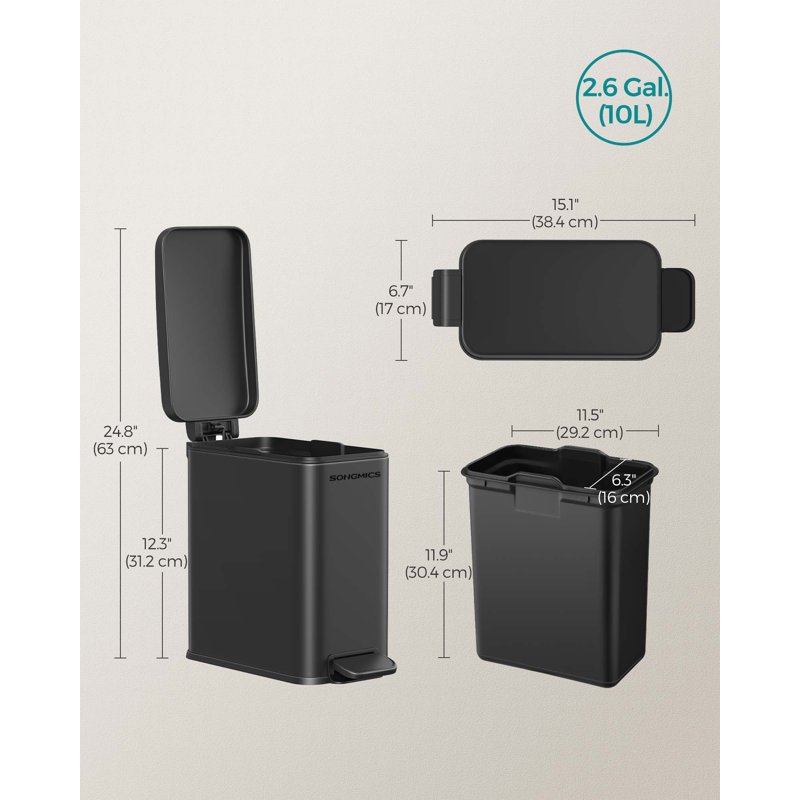 Conell Plastic Step On Kitchen Trash Can - 10L, Black