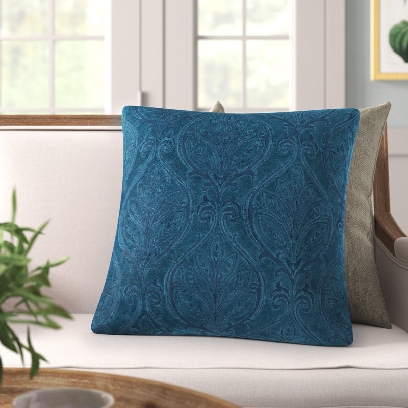 Embroidered Velvet Pillow Cover, Dark Blue/Denim