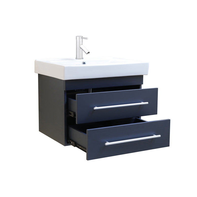 Leota 24.25 " W Wall Mounted 1 Single Vanity Bathroom Vanity With Ceramic Top, Dark Gray