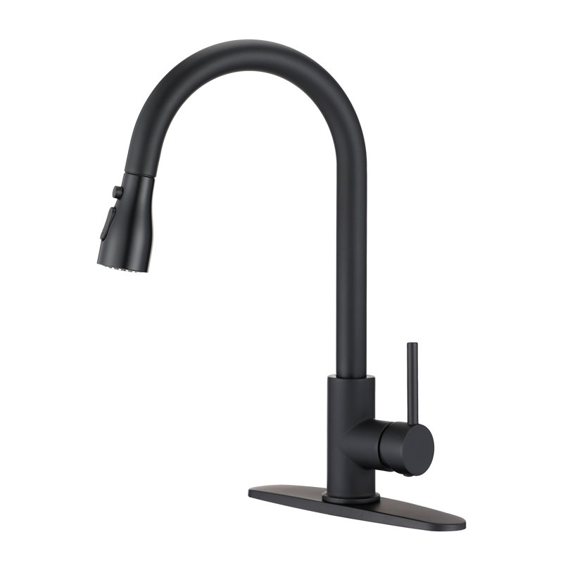 Robinets d'évier de cuisine avec douchette rétractable, Noir mat