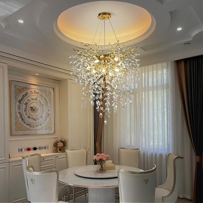 Luminaire suspendu en cristal 9 lumières, Doré