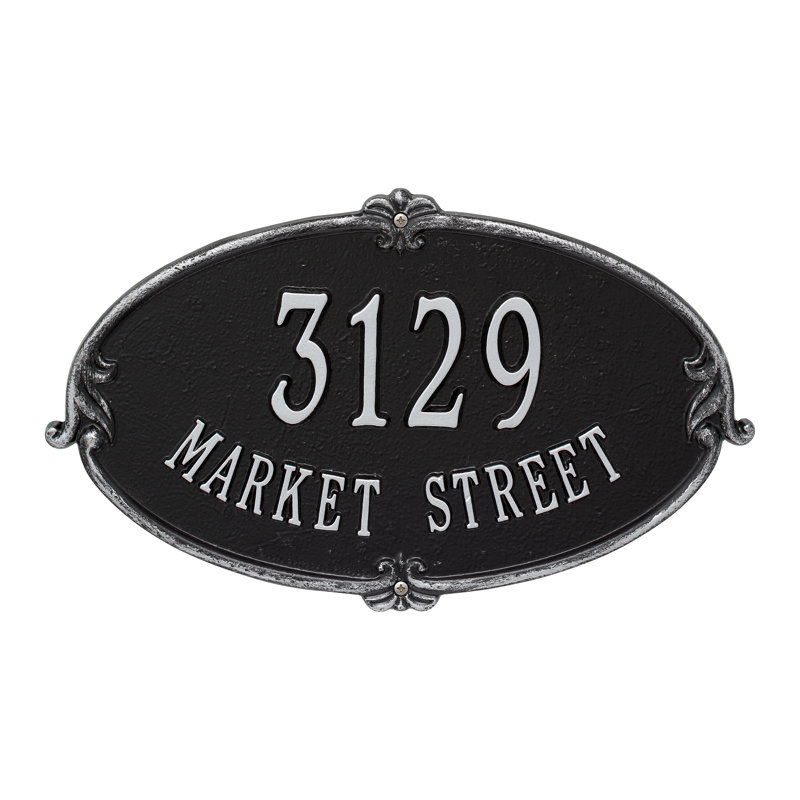 Plaque d'adresse murale standard sur 2 lignes personnalisée Monte Carlo, Noir / argent, Oui