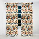 Orange And Blue Ikat Facade Splendor - Vintage Velvet Curtain - Room Darkening - 1 Panel