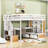 Full Wood Loft Bed With Desk, Shelves, And 2 Drawer Storage Staircase-1742344195