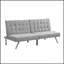 Élégant canapé-lit futon gris avec structure en bois et pieds en acier inoxydable, parfait pour les espaces modernes et traditionnels.-1224371149