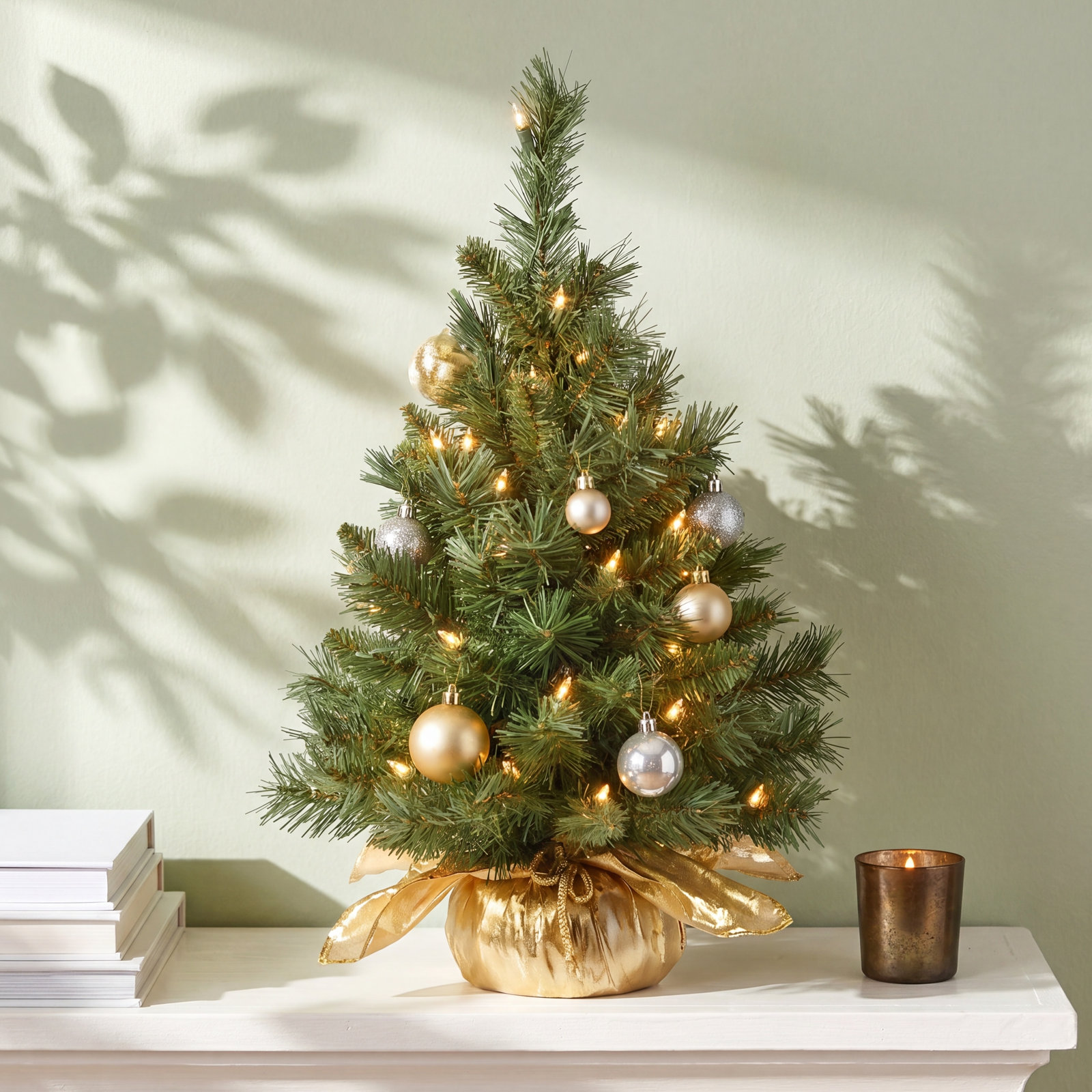 2' Majestic Fir Lighted Tabletop Tree, Gold