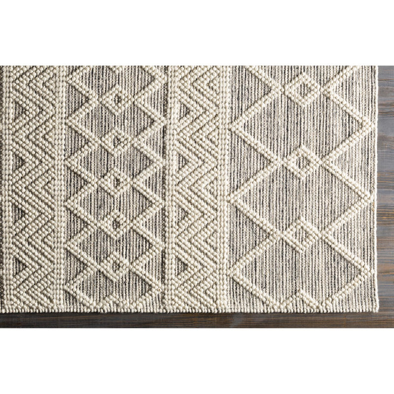 Latrissa Moroccan Flatweave Wool Charcoal/Cream Area Rug, Rectangle 8' x 10'