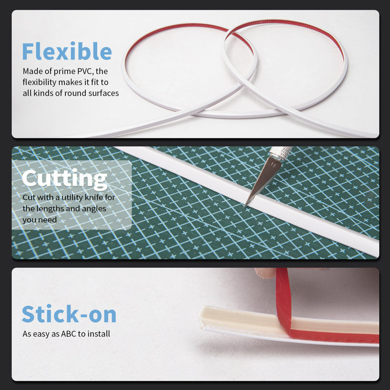 20ft Peel and Stick Vinyl Corner Trim for Tile and Wall Edges,White, White