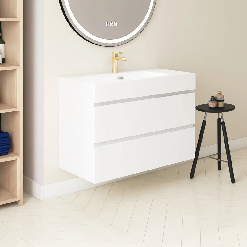 Meuble-lavabo simple 36 po avec plateau Semyah, Blanc, Blanc