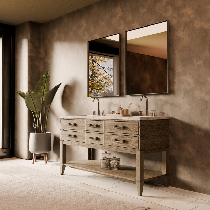 Double Bathroom Vanity with Top, Grey/Silver