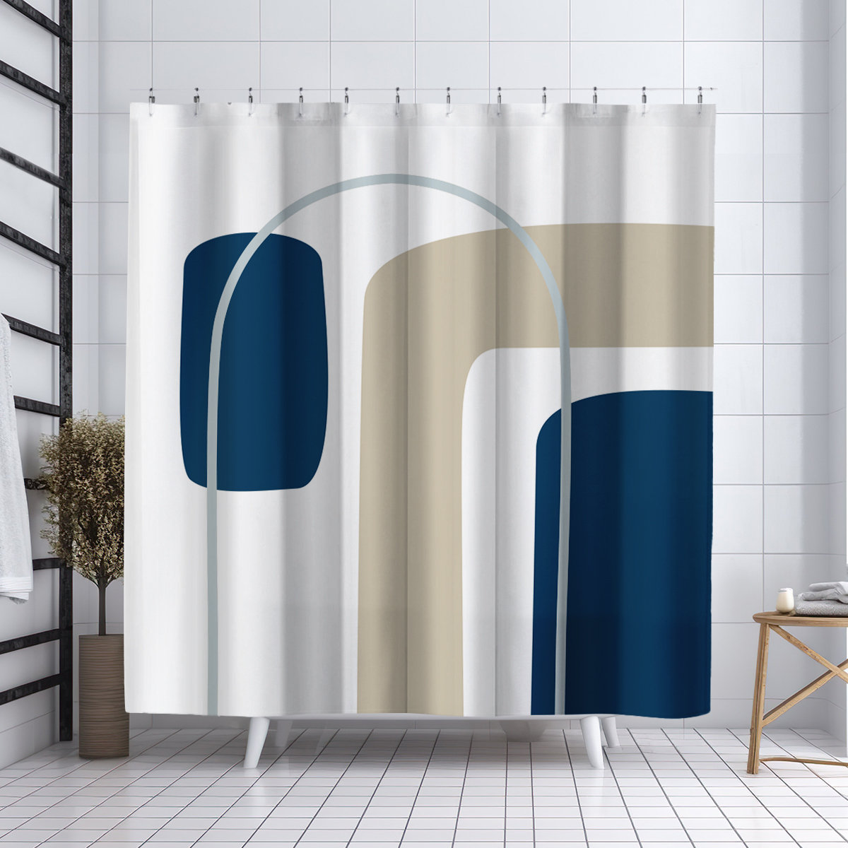 Hagan Polyester Shower Curtain, Beige
