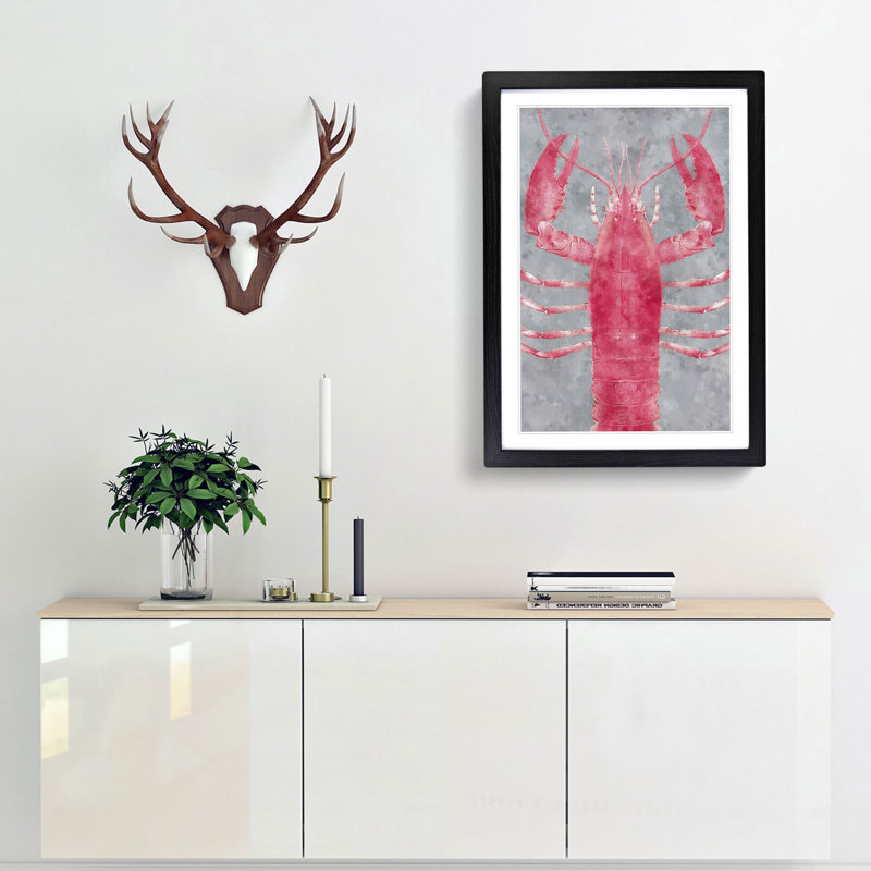 The Pink Lobster - Picture Frame Painting Print, Black Framed, 63cm H x 45cm W x 2cm D