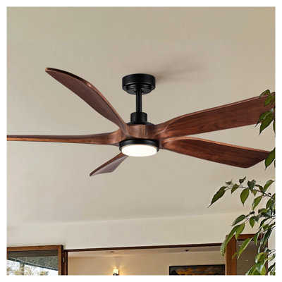 60-Inch American Black Walnut Solid Wood Ceiling Fan with Light, Matte Black Finish, DC Motor, ETL Listed