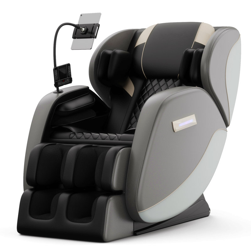 Fauteuil de massage inclinable sans gravité avec pression d'air corporelle complète, Grey Faux Leather