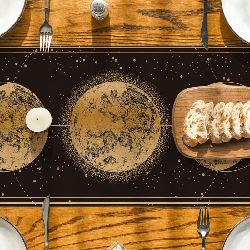 Chemin de table Astrology Moon Magic, 48" L, Black