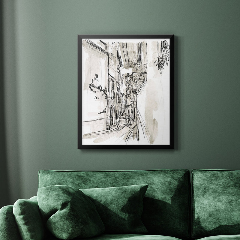 «Europe Street Sketches I», toile encadrée de qualité supérieure - prête à être accrochée, Noir, H 24 po x l 20 po