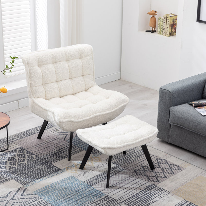 Caernarfon Upholstered Slipper Chair with Footstool, Ivory