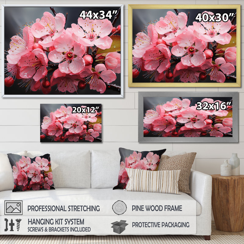 «Pink Apple Blossom Elegance», reproduction sur toile encadrée, H 12 po x l 20 po x P 1 po, Toile tendue