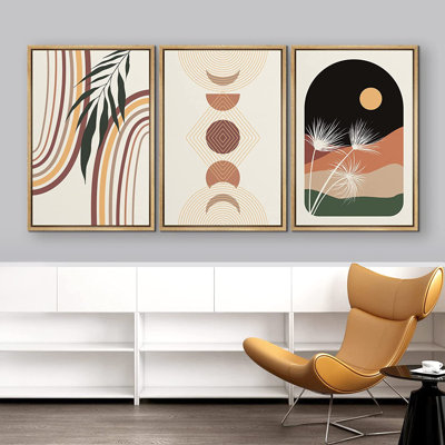 «Mid Century Modern Boho Geometric Crescent Moon Desert», ensemble de 3 impressions sur toile flottante