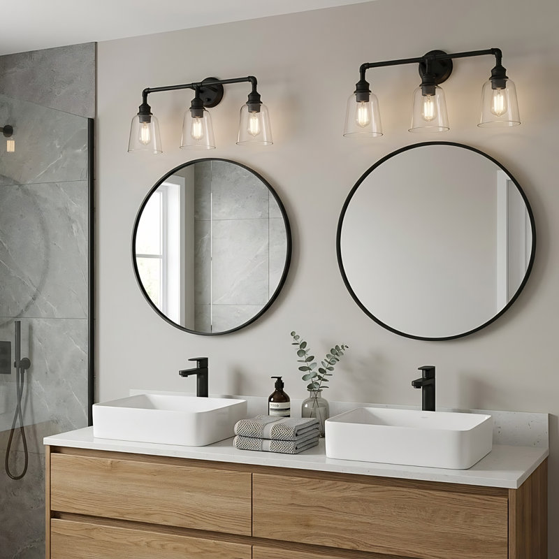 Éclairage pour salle de bain 3 lumières Rachal, Noir mat