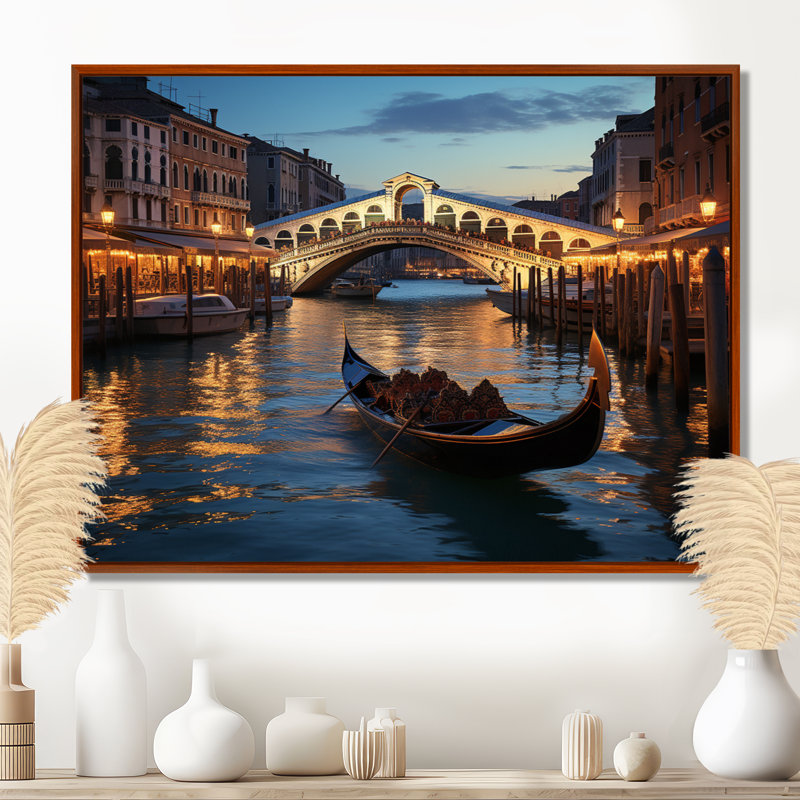 Italie, pont du Rialto Ponte II - Italie, art mural, H 12 po x l 20 po x P 1 po, Brown Floater Framed