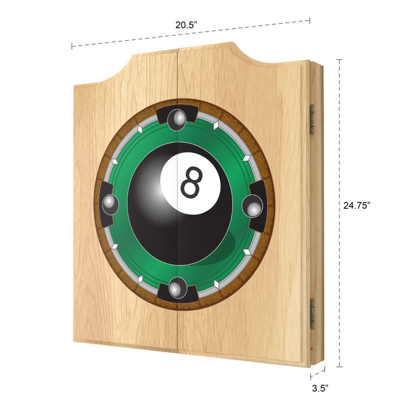 Solid Wood 8-Ball Dartboard Cabinet with Darts Included