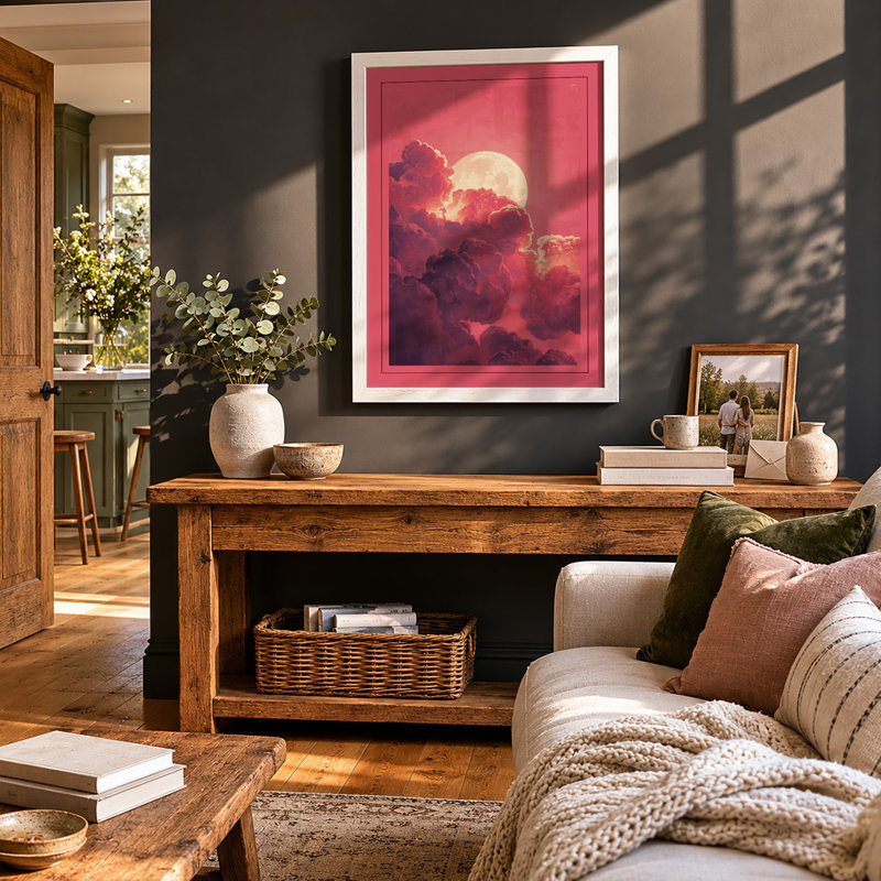 Moonlit Storm Romantic - Framed Print, A1 - 84.1 x 59.4 cm, White