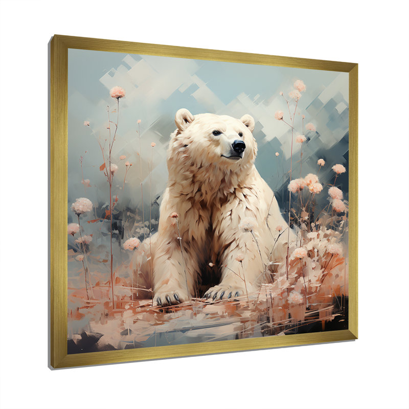 Ours polaire dans une sérénité pastel sur toile, H 24 po x l 24 po x P 1 po, Encadrement doré