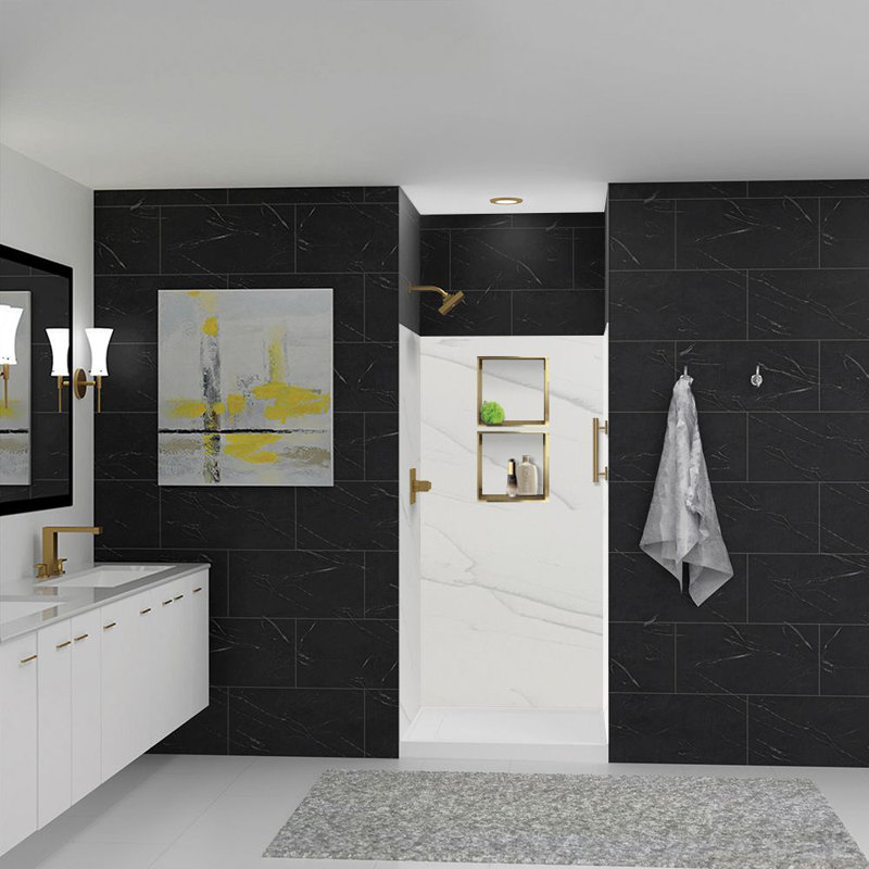 Ensemble de douche mural 3 pièces 36 po x 36 po x 72 po Transoli Lusso, blanc Palladio, H 72 po x l 36 po x P 36 po