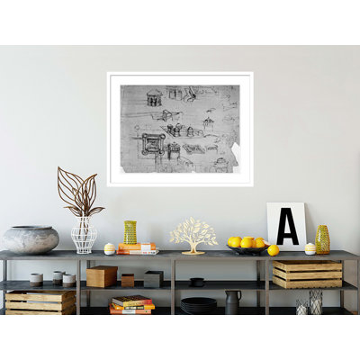 Study for a fortress on a square ground plan fol. 43v-a from the Codex Atlanticus by Leonardo da Vinci - Framed Giclee Print