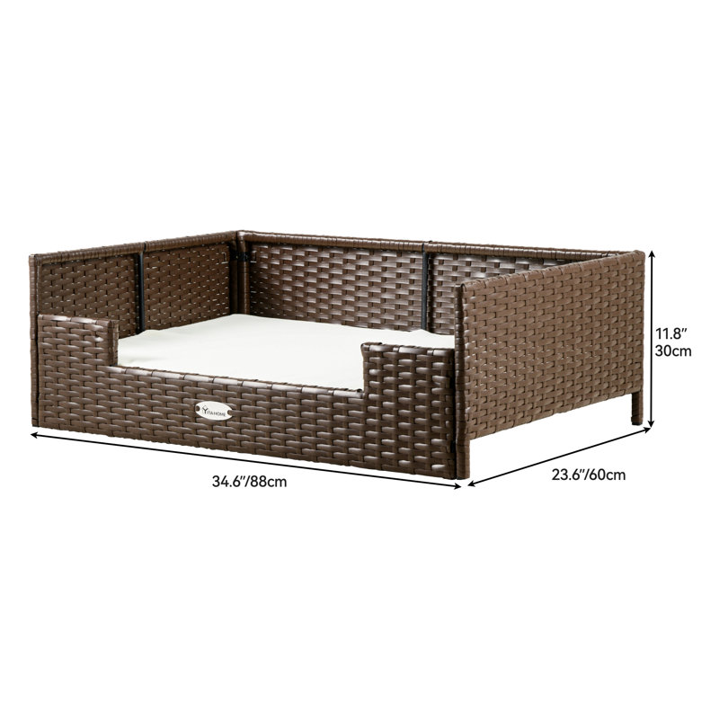 Canapé en rotin pour chien avec coussin en mousse, Moyen (l 34,6 po x P 23,6 po x H 11,6 po), Blanc