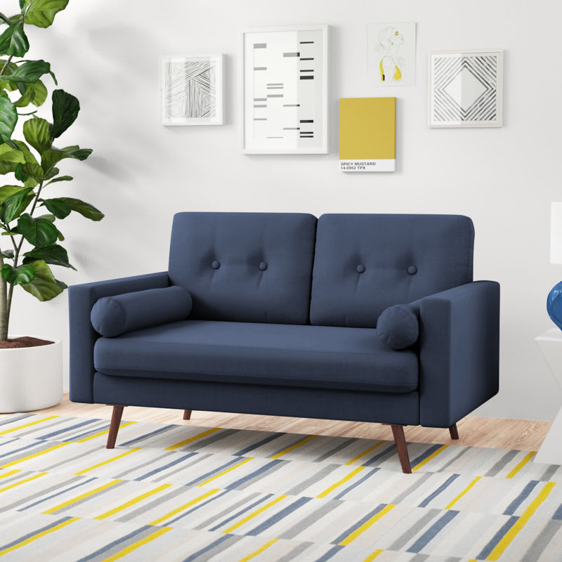 Espana Upholstered 57'' Loveseat, Navy Polyester
