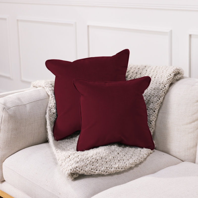 Rectangle Lumbar Microfiber Pillow with Piping, 2-pack, Square 18", Bordeaux
