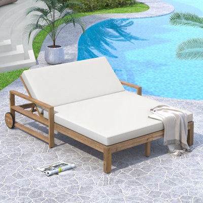 Quilliams 55.27'' Wide Straight Acacia Patio Daybed with Cushions