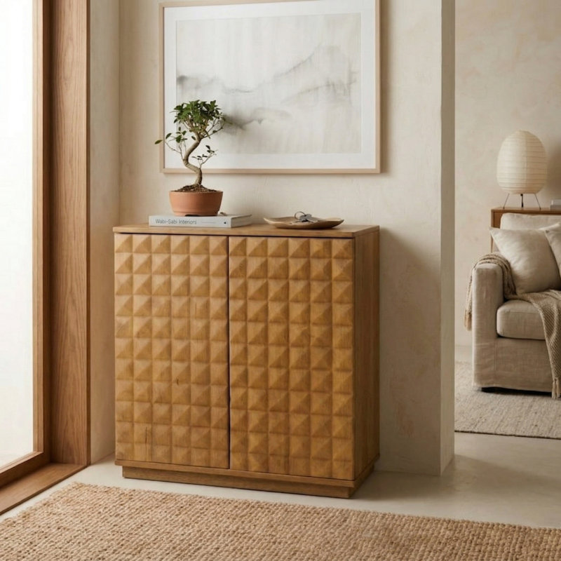 Meuble de rangement à 2 portes, meuble d'appoint en bois massif avec portes sculptées à la main en 3D, système de rangement modulaire, meuble extensible pour salon et meuble télé, montage facile, chêne rustique