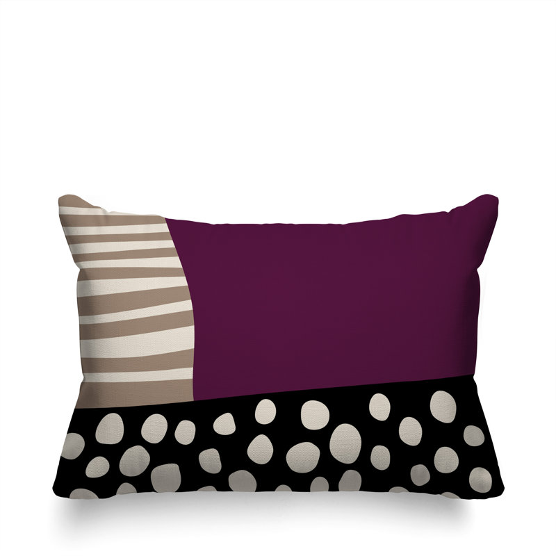 Oreiller rectangulaire réversible intérieur / extérieur Ekon, H 18 po x l 25 po, Mauve / noir / blanc cassé