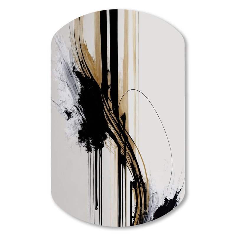 Golden Minimalist Abstract II - Cylinder Abstract Metal Wall Decor, Asymmetrical Metal Wall Sculpture Print