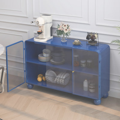 Wood Storage Cabinet with Glass Doors